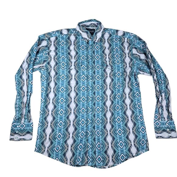 Wrangler Western Shirt Mens M Aztec Southwest Cowboy Rodeo Pearl Snap - Picture 1 of 11